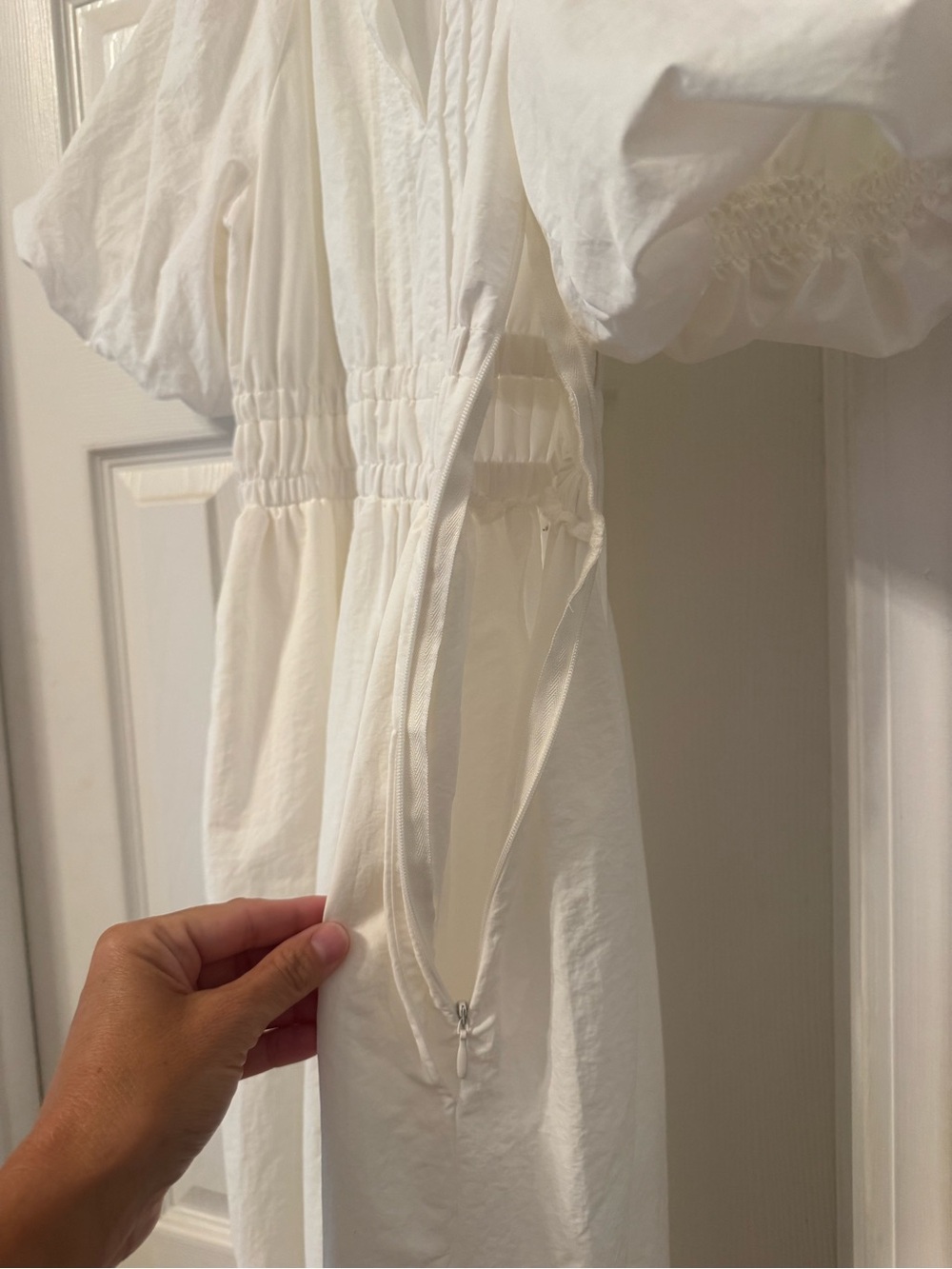 French Connection White Puff-Sleeve Midi Dress - Picture 4 of 6